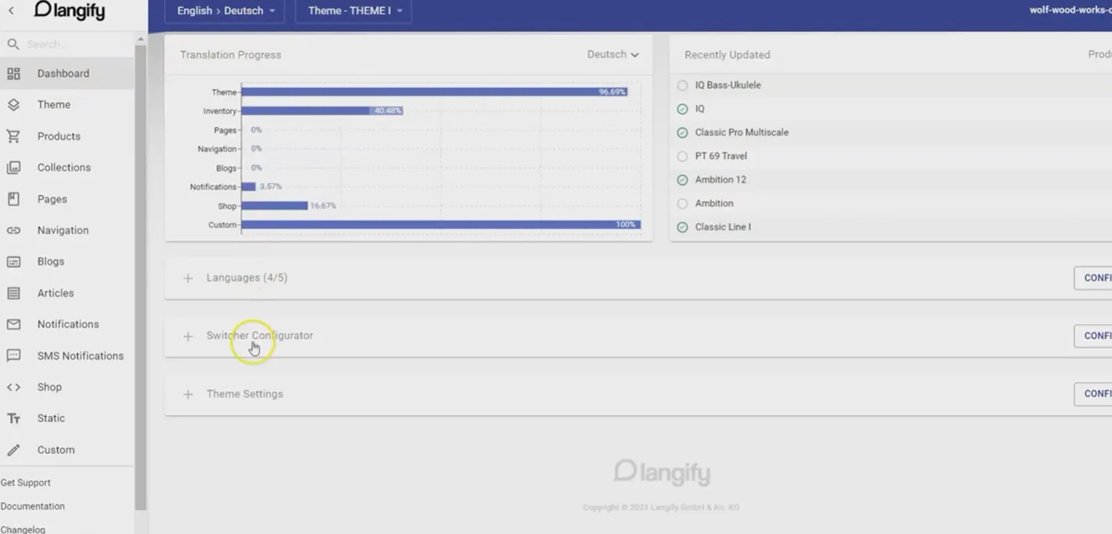 Choose Switch configurator in the dashboard. 
